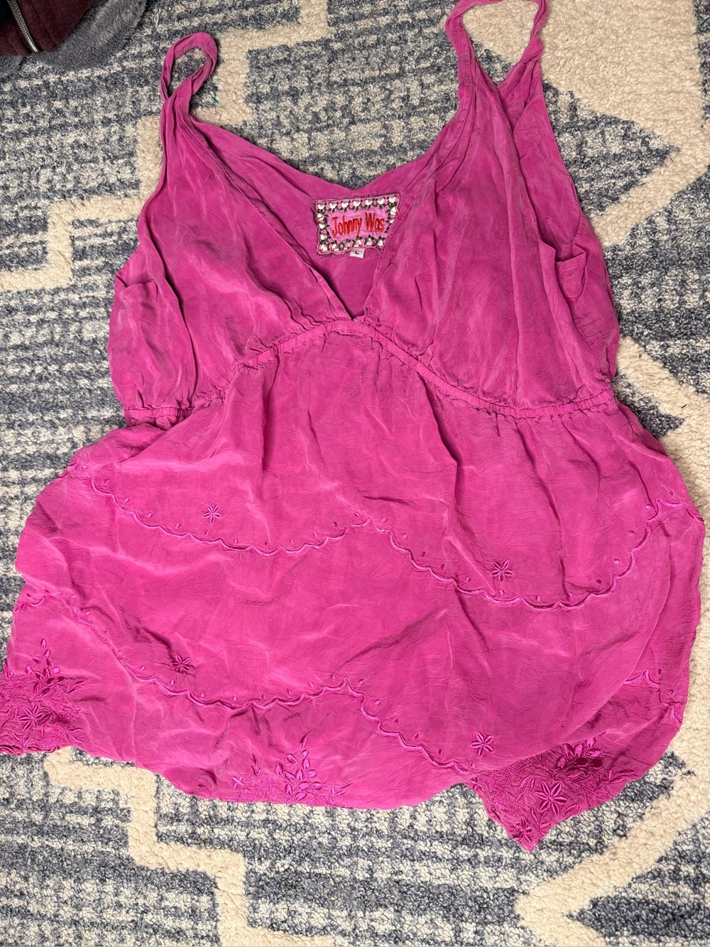 Johnny Was Bright Fuchsia V-Neck Embroidered Tank